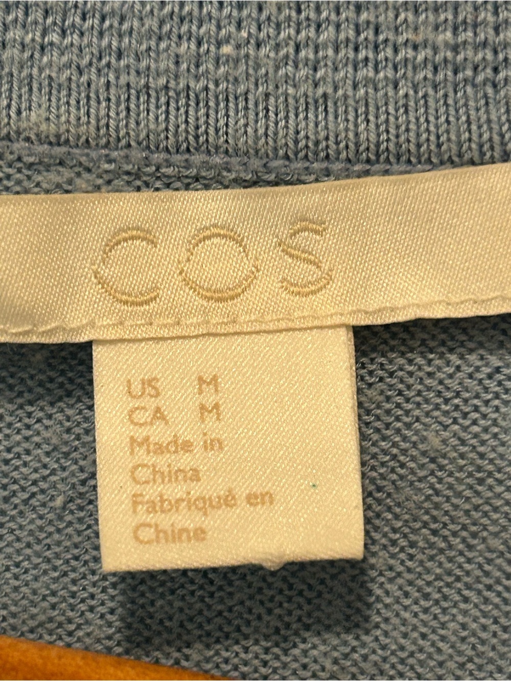 COS Open Collar Short Sleeve Polo Sweater Steel Blue Minimalist Preppy Medium - Picture 7 of 12
